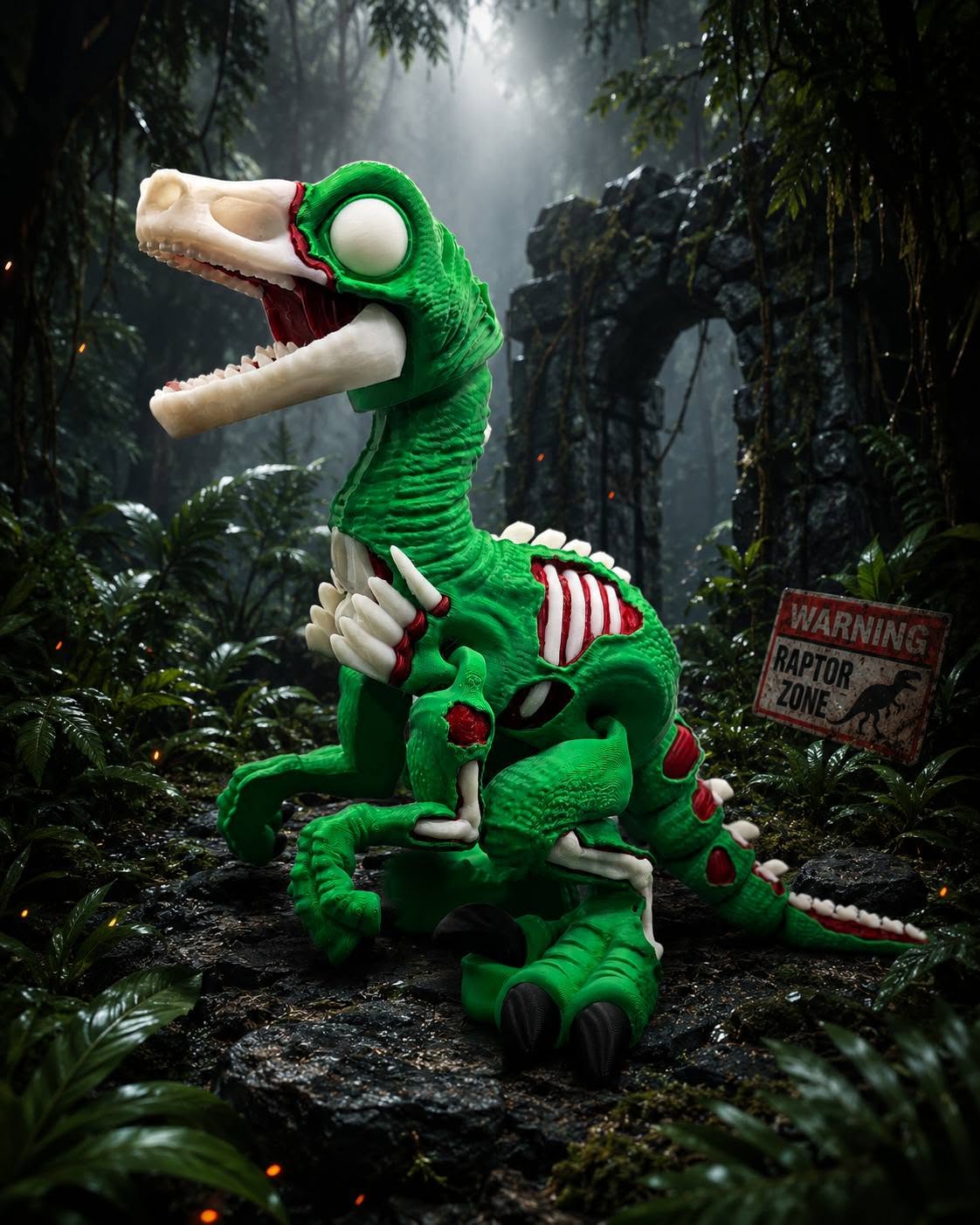 Zombie Raptor Figure — Exposed-Bone Dino Collectible